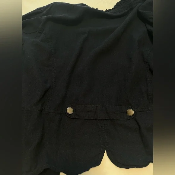 Maurices Plus Women’s Navy Blue Open Front Ruffle Long Roll Tab S Blazer Size 3 - Picture 6 of 13